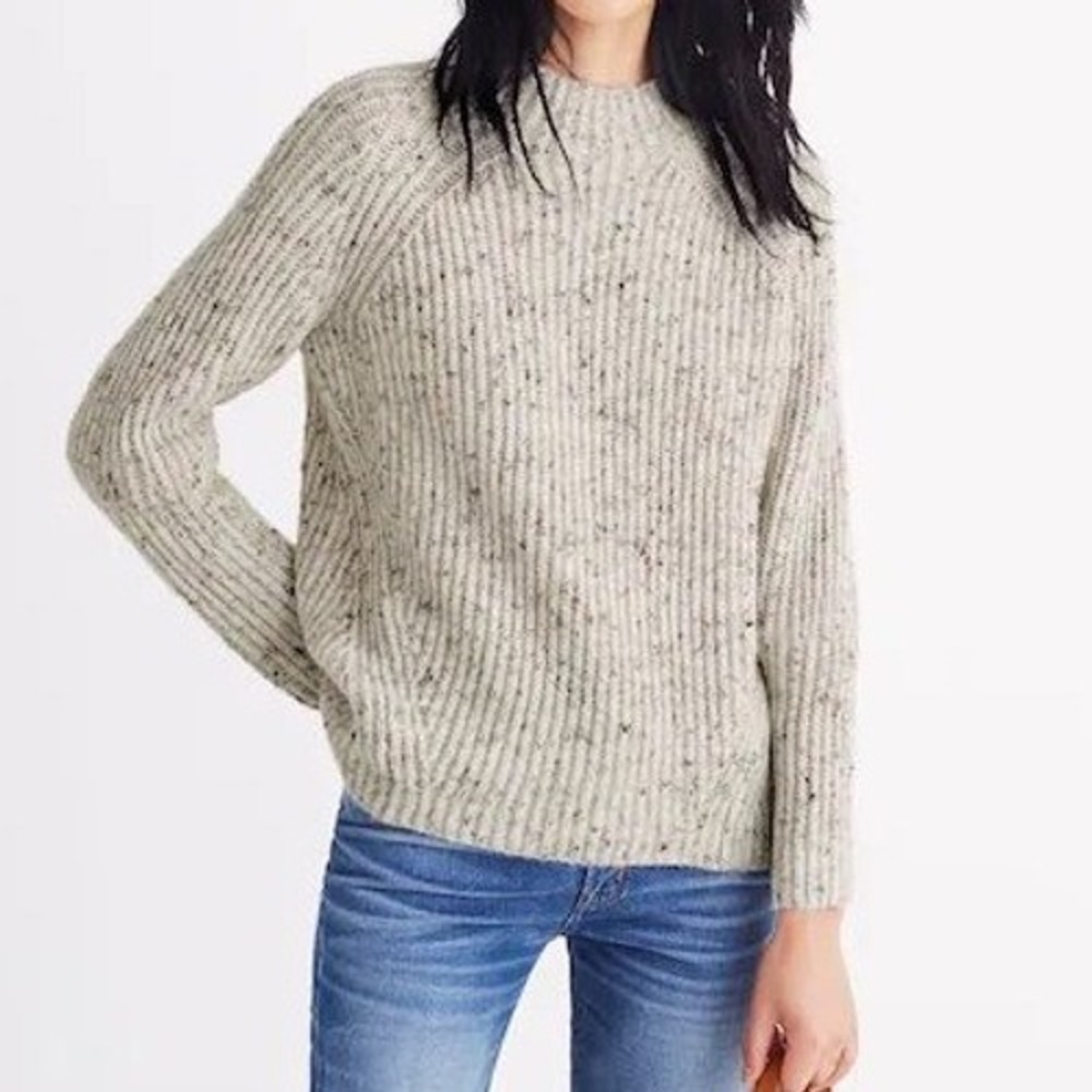 Madewell XS Ribbed Mock Neck Donegal Wool Blend Sweater Minimalist Fall Neutral